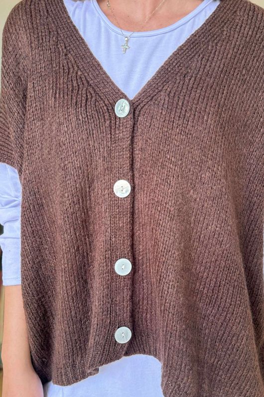 Made in Italy Hush Button Knit Waistcoat Coffee Bean